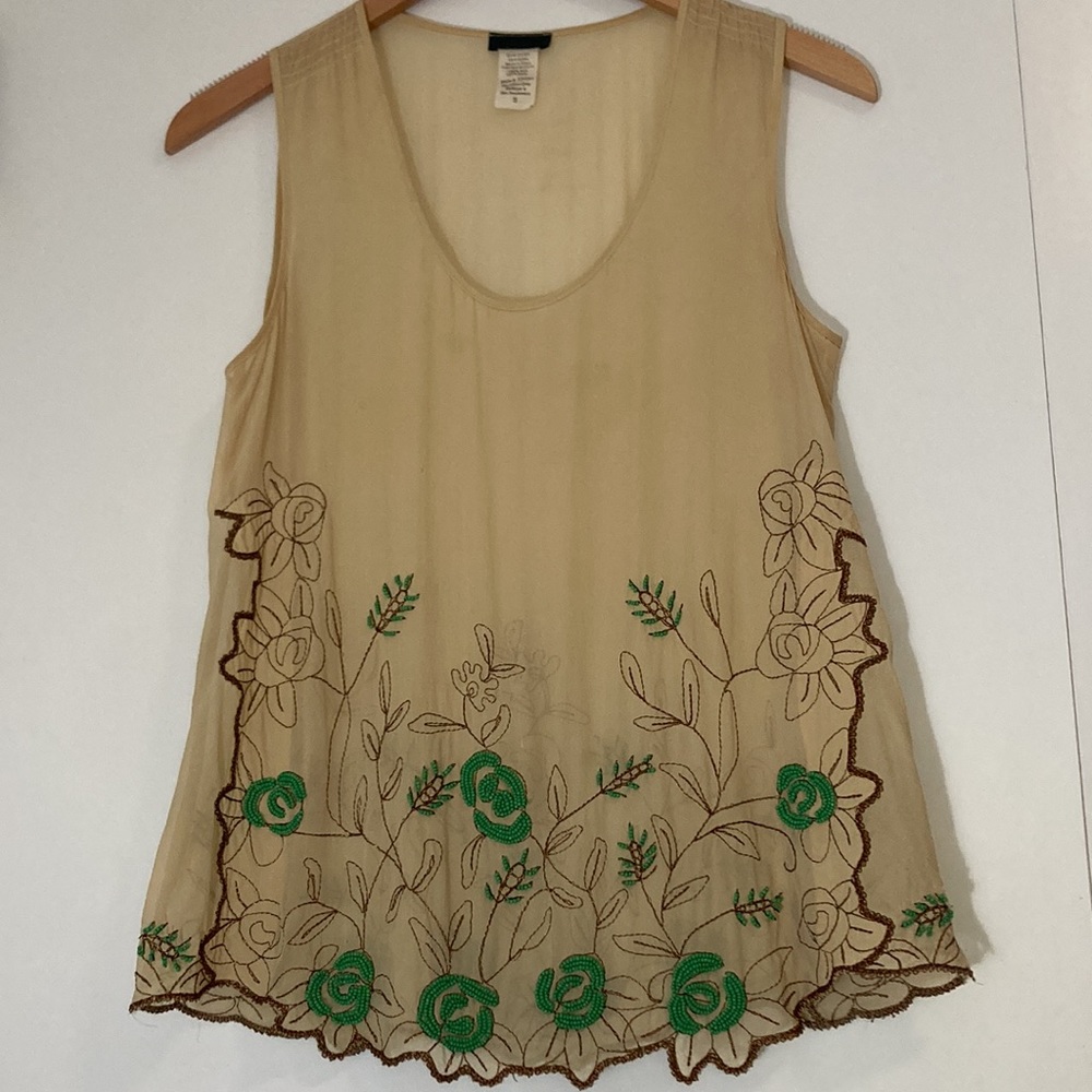 Anthropologie Silk Embroidered  Sleeveless Blouse